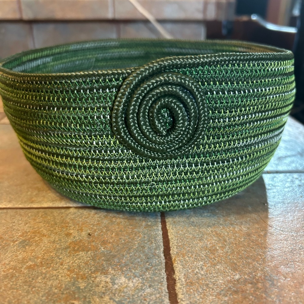 Green Woven Spiral Basket Hand Crafted